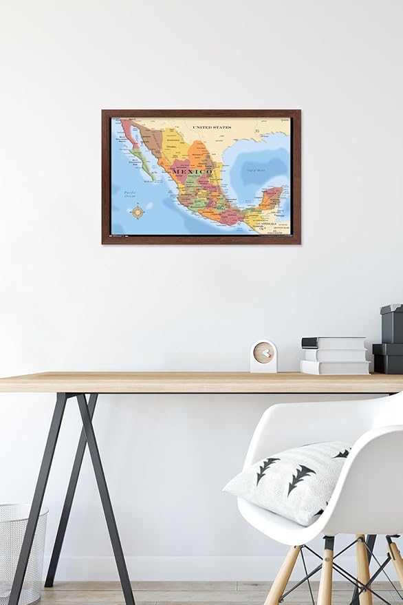 Trends International Map - Mexico Wall Poster, 14.725" x 22.375", Mahogany Framed Version