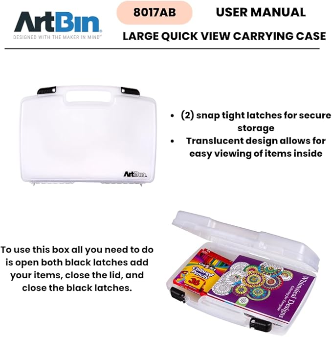 ArtBin 17 inch 8017AB Quick View Carrying Case, Portable Art & Craft Organizer with Handle, 1 Plastic Storage Case - 17" Standard Base Open Core
