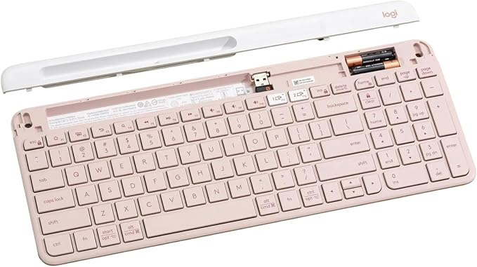 Logitech K585 Multi-Device Slim Wireless Keyboard, Built-in Cradle for Device; for Laptop, Tablet, Desktop, Smartphone, Win/Mac, Bluetooth/Receiver, Compact, Easy Switch, 24 Month Battery - Rose