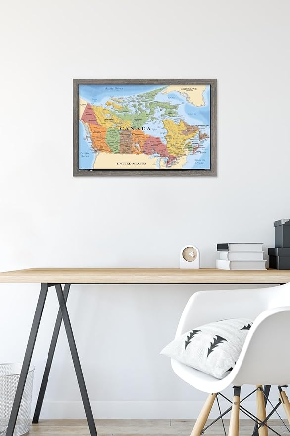 Map - Canada Wall Poster, 22.4L" x 14.7W", Barnwood Framed Version