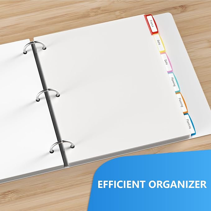 Binder Dividers with Tabs, White Sheet Protectors for 3 Ring Binder, 3 Hole Punch Dividers in 6 Color Tab Page Protectors, 3 Ring Binder Dividers with Tabs, 2 Set 12 Pcs, White