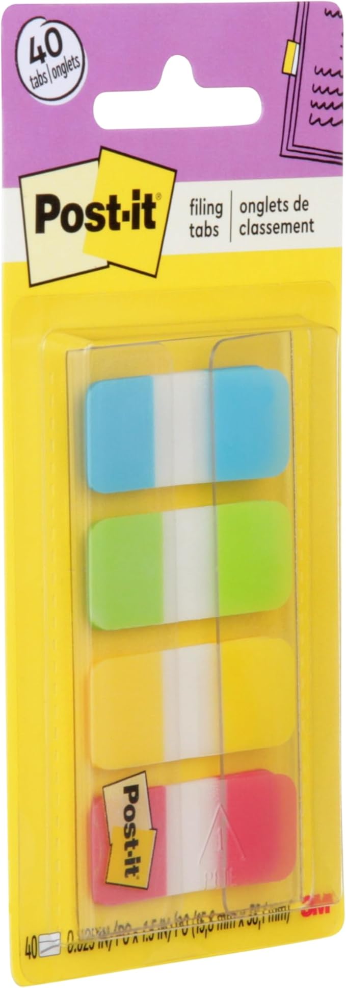 Post-it Tabs, .625 in Solid, Aqua, Lime, Yellow, Red, 10/Color, 40/Dispenser (676-ALYR)