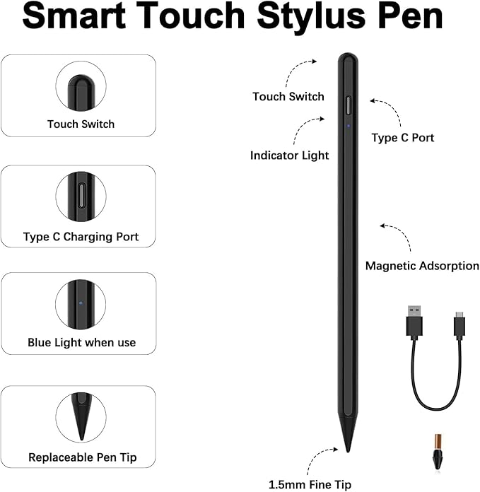 Stylus Pen for Active Pens 11th&10th Gen 2Pack iPad Pencil with Palm Rejection Pen for iPad 11th A16/10/9/8/7/6th gen,Pro 13"/11"/12.9"/M4,Air 6th/5/4/3/M2/M3,iPadMini 5/6/7 Gen 2018-2025