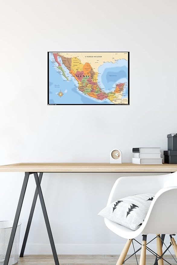 Trends International Map - Mexico Wall Poster, 14.725" x 22.375", Premium Poster & Mount Bundle