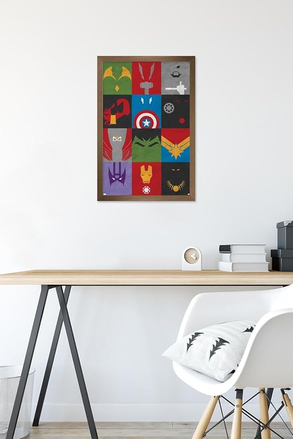 Trends International Marvel Comics - Avengers - Minimalist Grid Wall Poster, 14.725" x 22.375", Bronze Framed Version