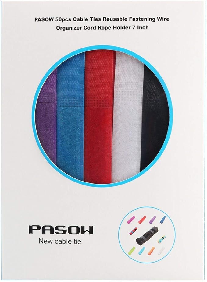 Pasow 50pcs Cable Ties Reusable Fastening Wire Organizer Cord Rope Holder 7 Inch (Multi-Colour2)