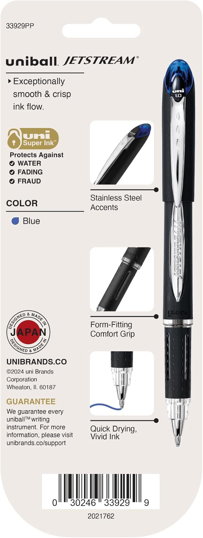 Uniball Jetstream Ballpoint Pens, Bold Point 1.0mm, Blue, 3 Count - Smooth Writing Japanese Pens, School Supplies