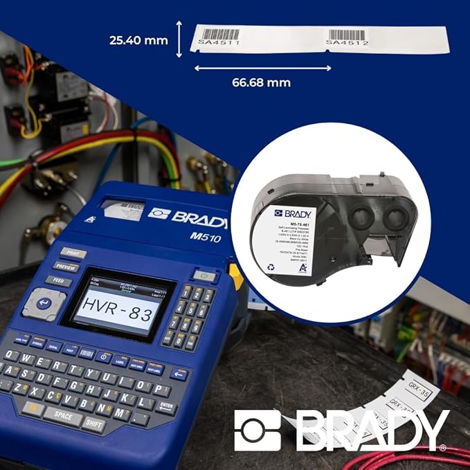 Brady Authentic (M5-75-461) Self-Laminating Cryogenic Polyester Labels 1" H x 2.625" W Black on White, Clear, 120 Labels. for use with The BMP51 and M511 Label Printers