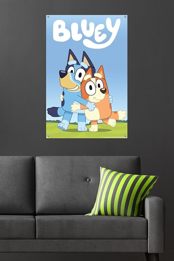 Bluey - Hug Wall Poster with Push Pins, 22.37" x 34.00", Poster & Push Pin Bundle