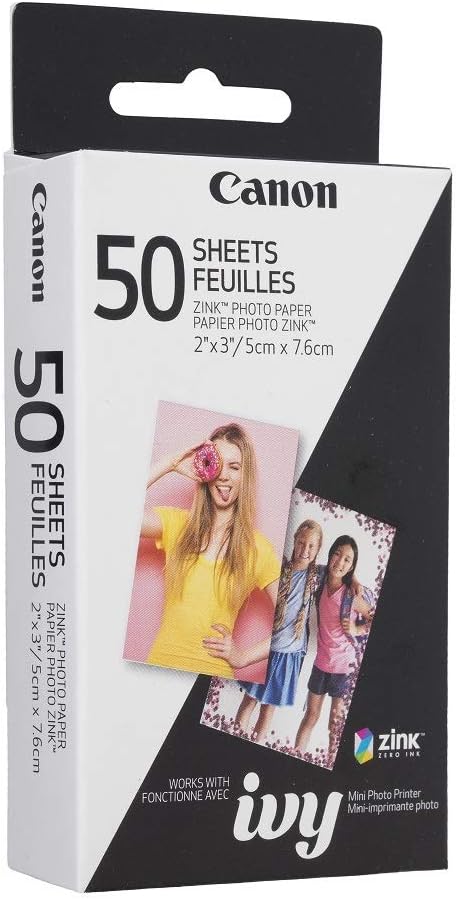 Canon Ivy Zink 2" x 3" Photo Sticker Paper 50 Sheets Pack