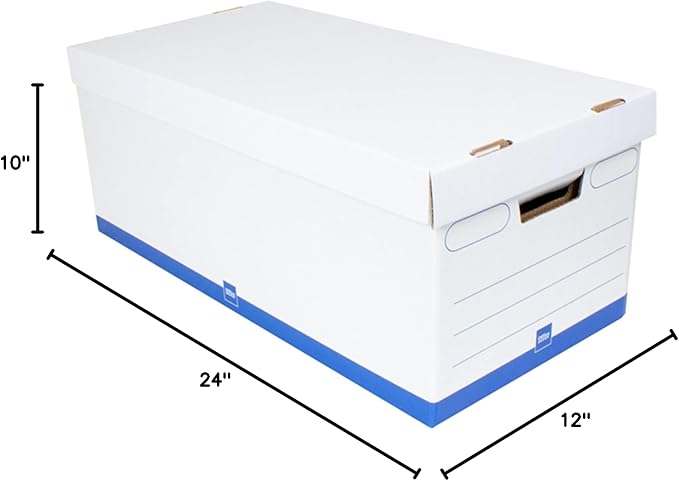 Office Depot® Brand Medium Quick Set Up Corrugated Storage Boxes, Letter Size, 24" x 12" x 10", 60% Recycled, White/Blue