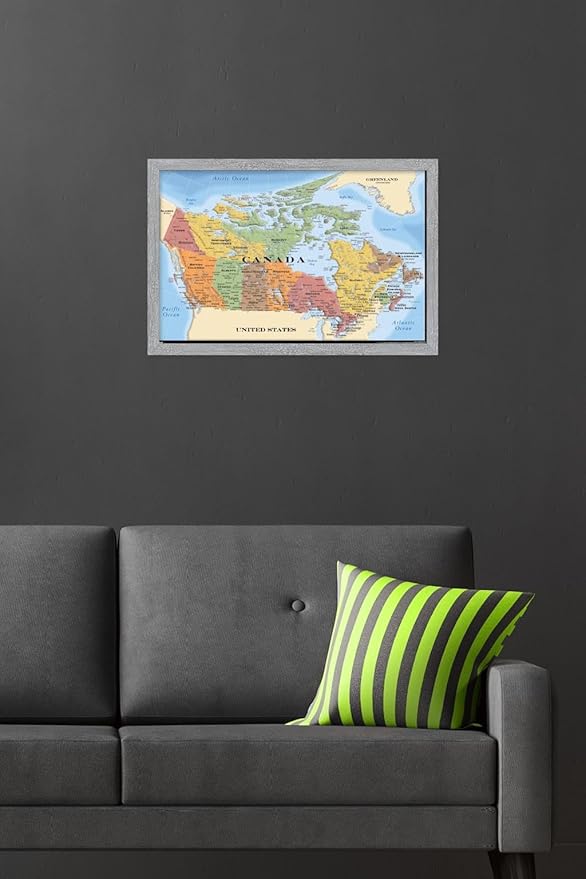 Map - Canada Wall Poster, 22.4L" x 14.7W", Gray Framed Version