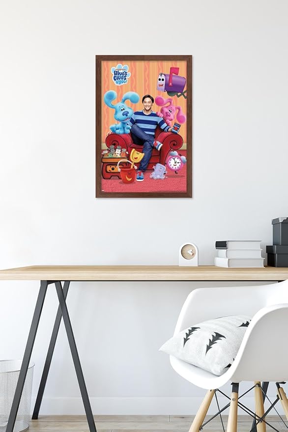 Nickelodeon Blue's Clues - Group Wall Poster, 22.4L" x 14.7W", Mahogany Framed Version