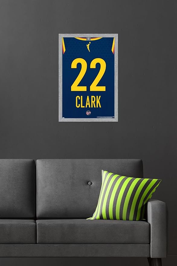 WNBA Indiana Fever - Caitlin Clark Jersey Wall Poster, 22.4L" x 14.7W", Gray Framed Version