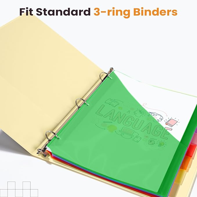 Sooez 48 Count Dividers with Pockets, 8 Tabs Binder Dividers for 3 Ring Binders, Binder Dividers with tabs, Binder Divider with Pockets for US Letter Size, Insertable Big Tabs, Multicolor, Set of 6