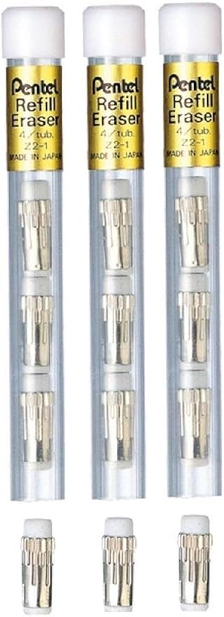 Pentel Refill Erasers for GraphGear 1000 GraphGear 500 Sharplet PG500 PG300 P200 (Pack of 3 Tubes - 12 Eraser Refills)