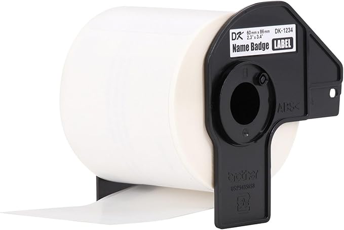 Brother Genuine DK-12343PK Die-Cut Name Badge Paper Labels, 2.3 in x 3.4 in (60 mm x 86 mm) Adhesive Name Badge White Paper Labels, 260 Labels per Roll, (3) Rolls per Box