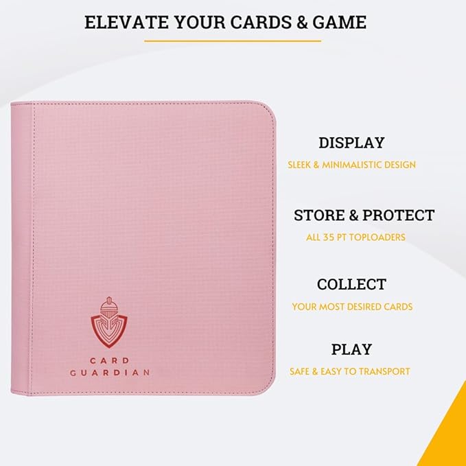 Card Guardian - Toploader 4 Pocket Premium Binder with Zipper for 160 Cards - Side Loaded Pockets - Compatible with Sports and Trading Cards TCG (Pink)