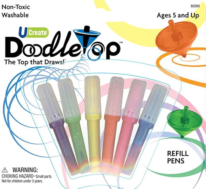 U-Create Doodletop Twister 6 Refill Pens for Tops, Drawing Games, Marker Pens, Creative Art Spiral Spinning Top For Kids Age 5 & Above