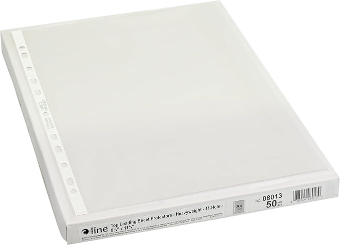 C-Line Top Loading Heavyweight Poly Sheet Protectors, Clear, A4 Size, 11.75 x 8.25 Inches, 50 per Box (08013) (Pack of 10)
