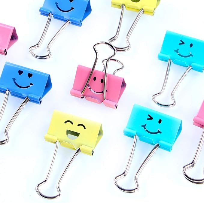 【80pack】 Binder Clips, Limque Paper Clips,Paper Clamps with Colored Cute Hollow Smiling Face,80 Pcs Assorted Size Clip, for Office,Teacher Gifts and Kitchen