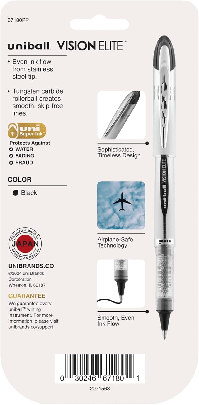 uniball Vision Elite Rollerball Pens, Bold Point (0.8mm), Black, 4 Pack
