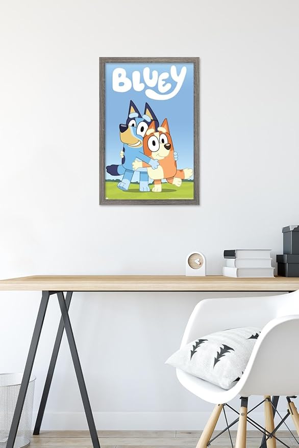 Bluey - Hug Wall Poster, 22.4L" x 14.7W", Barnwood Framed Version