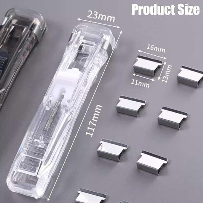 Portable Binder Clip Stapler, Includes 100 Reusable Clips, Handheld Paper Clam Clip Dispenser Large Size, Mini Push Stapler Clamp Staplers for Desktop Document Home School Desk Office(White*2)