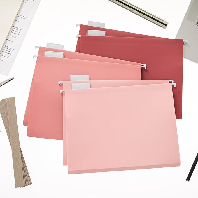 Y YOMA Letter Size - 6 Pack Extra Capacity Hanging File Folders Accordion Decorative Reinforced File Folder Cute Colored Expandable Folder for Office Home with 1/5-Cut Adjustable Tabs, Cute Pink