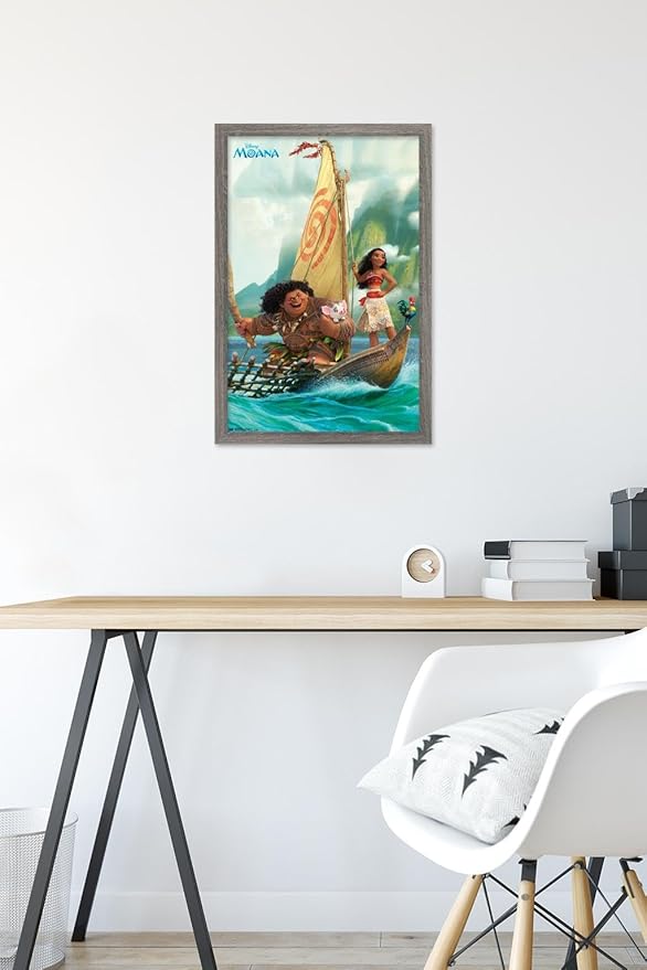 Disney Moana - Group Wall Poster, 22.4L" x 14.7W", Barnwood Framed Version