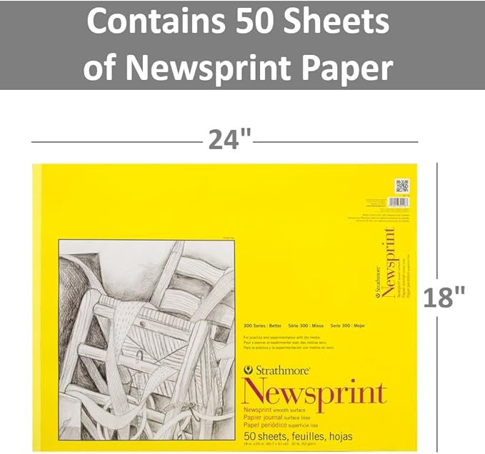 Strathmore Smooth Newsprint Paper Pad 18"X24"-50 Sheets -307018