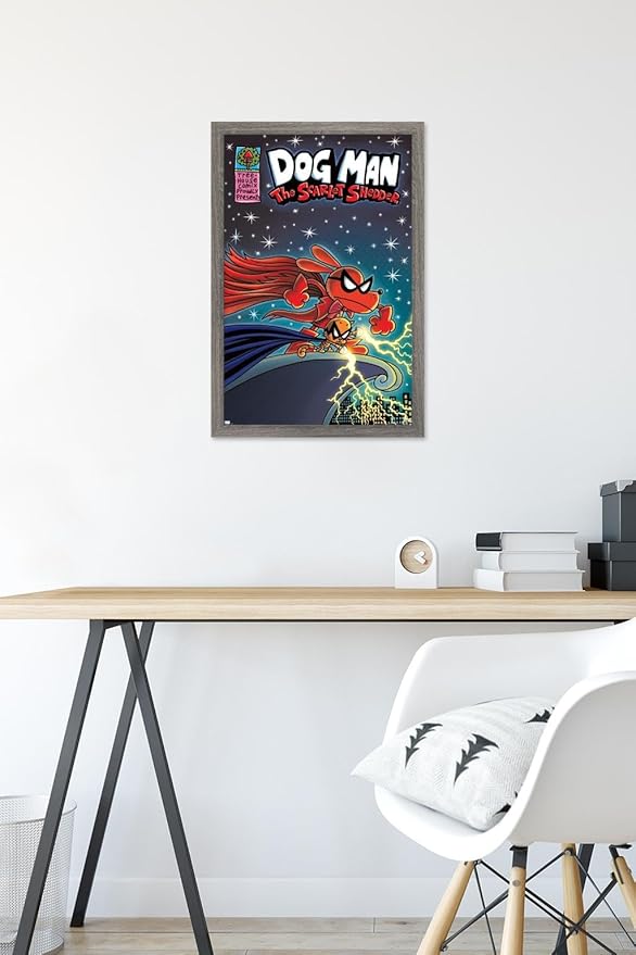 Dog Man - The Scarlet Shedder Wall Poster, 22.4L" x 14.7W", Barnwood Framed Version