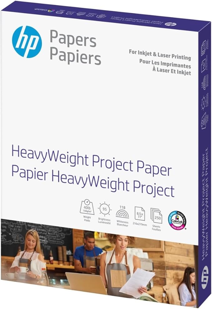 HP HeavyWeight Project Paper, Matte, 8.5x11 in, 40 lb, 250 sheets, works with inkjet, PageWide, laser printers (Z4R14A)