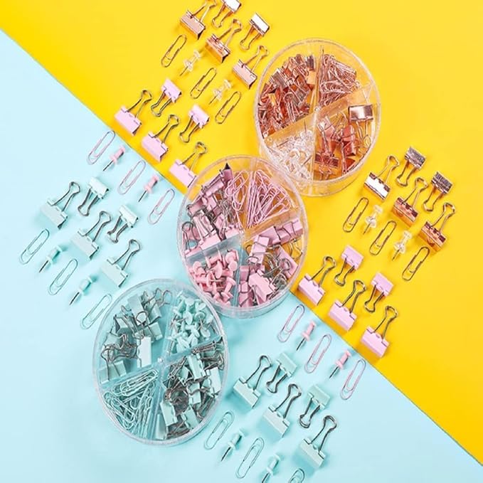 72 Pcs Gold Push Pins Paper Clips Binder Clips Tacks,4 Styles Office Supplies Set with Box for Office School Home Office Binder Supplies