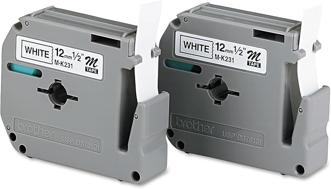 Brother P-Touch M2312PK M Series Tape Cartridges for P-Touch Labelers, 1/2"w, Black on White, 2/Pack