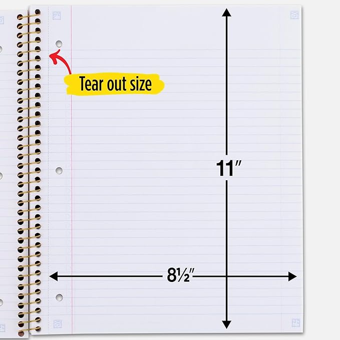 Five Star Spiral Notebooks, 1 Subject, College Ruled, 11" x 8-1/2", Cute Designs Bright Colors, 3 Pack, Design May Vary.