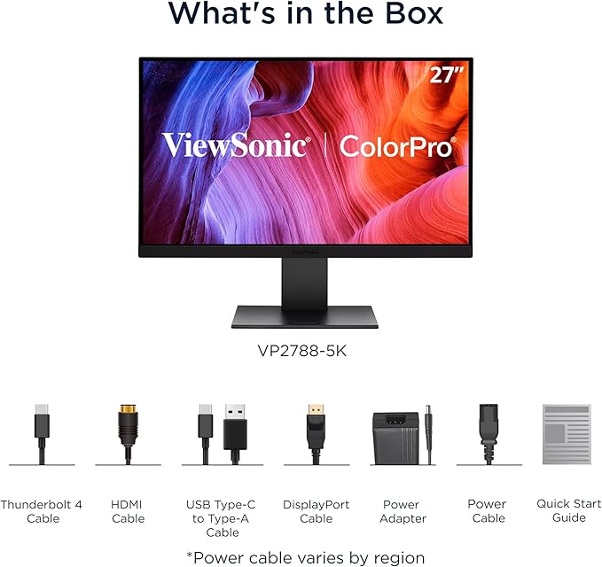 ViewSonic VP2788-5K 27" 5K Mac-Ready Monitor with 100% sRGB, 99% DCI-P3, Pantone Validated, Advanced Ergonomics, Thunderbolt 4, USB Hub, HDMI, and DP for Home and Office