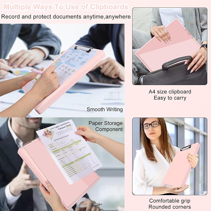 SFLHHDM Clipboard with Storage,Heavy Duty Clip Boards 8.5x11 with 2 Storage Case,Clear Visible Panel Storage Clipboards,Side Opening Nursing Clipboard Folder for Office Supplies-Soft Pink