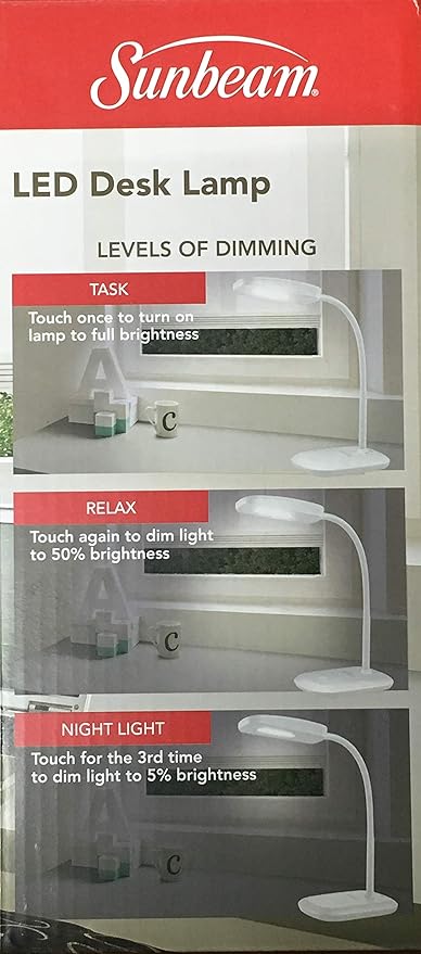 New SUNBEAM Flexible Neck LED Desk LAMP Adjustable Light Energy Star (White)
