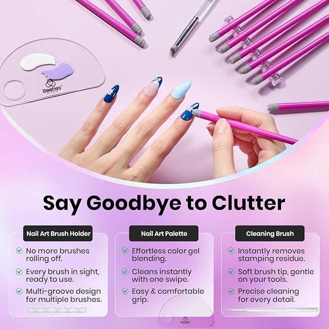 Beetles 10Pcs Nail Art Stamp Pen Set Flower Butterfly Rose Different Patterns Nails Transfer Pen with Clean Up Brush Palette Holder Nail Art Brushes Kit Manicure Design Tools DIY Nails Supplies