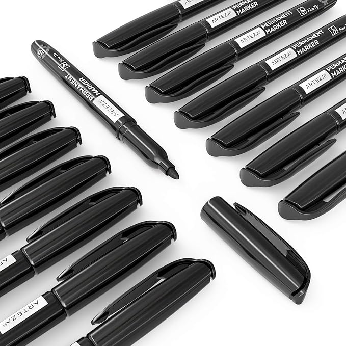 ARTEZA Permanent Markers Black, Bulk Set of 60, Fine Tip, Waterproof
