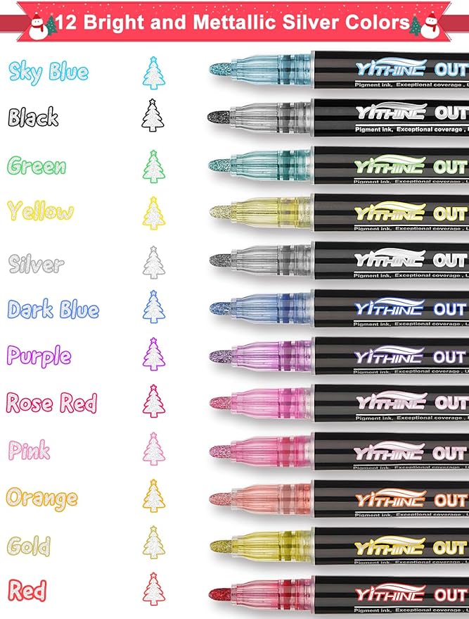 Outline Shimmer Markers, Tween Teen Girl Gifts Trendy Stuff, 12 Glitter Metallic Gel Pens Coloring, Arts and Crafts Drawing Supplies Kits Birthday Gift for Kids Girls Ages 4, 6, 8, 10, 12 Year Old