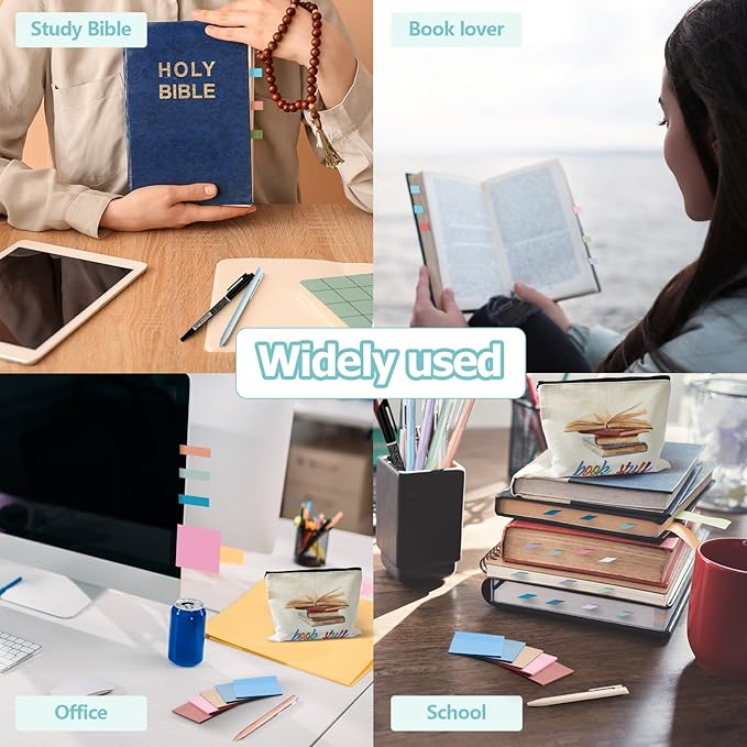 Book Annotation Kit, Aesthetic Bible Study Journaling Kit, 2640 Pcs Sticky Tabs, 300 Sticky Notes, 11 Gel Ink Pen, 12 Highlighter Marker, Pencil Case Pouch for Book Lover(Square)