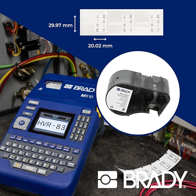 Brady Authentic (M5-01-425-FT) Wire and Cable Flag Polypropylene Labels 1.575" H x 1.181" W Black on White, 200 Labels. for use with The BMP51 and M511 Label Printers
