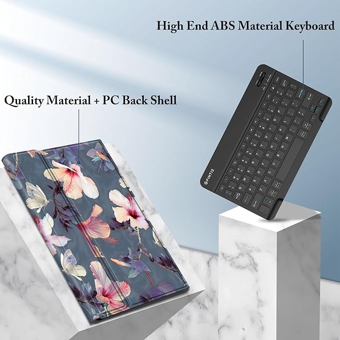 FINTIE Keyboard Case for Samsung Galaxy Tab S10 Lite/ S10 FE/ S9 FE 5G 10.9 Inch/Tab S9 11 Inch with S Pen Holder, Slim Stand Cover Detachable Wireless Bluetooth Keyboard, Blooming Hibiscus