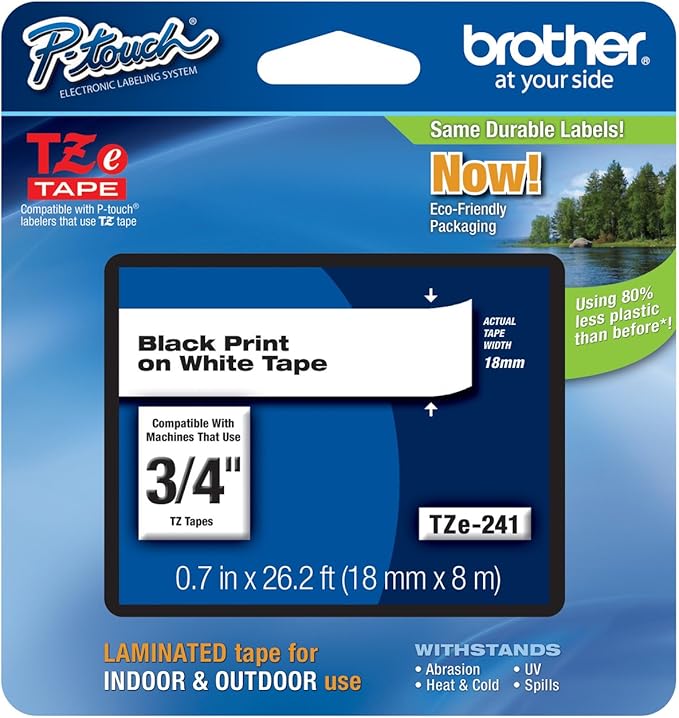 Brother P-Touch PT-19 Label Tape (OEM) 0.47" Black Print on White