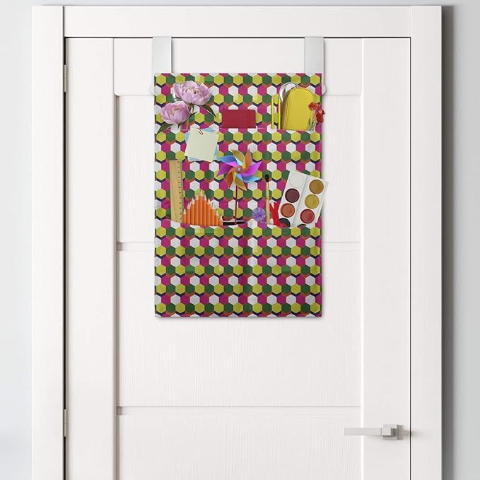 Ambesonne Abstract Hanging Pocket Organizer, Pattern of Mini Hexagons in Various Spring Tones, Printed Polyester Storage Bag with Pockets, 14" x 20", Multicolor