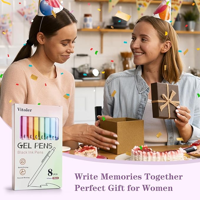 Gel Pens, 8pcs Black Ink Pens 0.5mm Smooth Writing Pens,Cute Color Pens for Journaling Desk Accessories Office School Supplies Gifts for Women Nurses