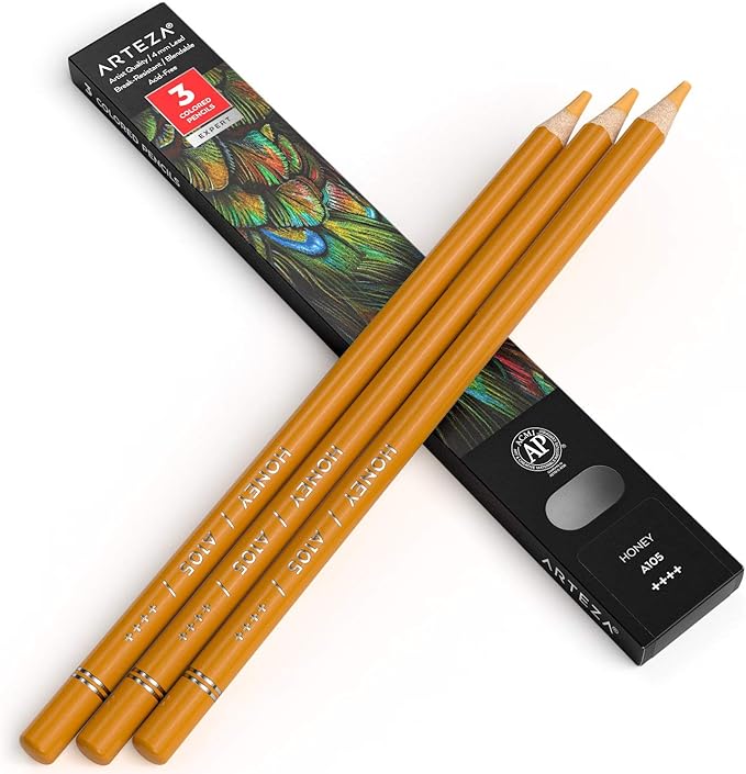 Arteza Colored Pencils, Pack of 3, A105 Honey, Soft Wax-Based Cores, Ideal for Drawing, Sketching, Shading & Coloring