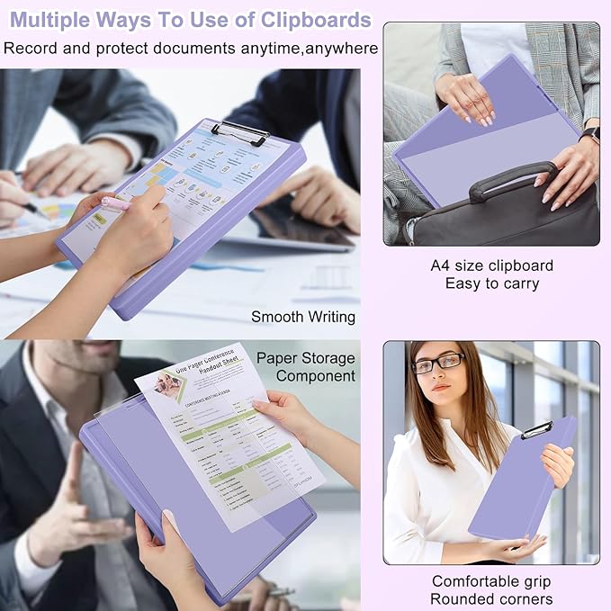 SFLHHDM Clipboard with Storage,Heavy Duty Clip Boards 8.5x11 with 2 Storage Case,Clear Visible Panel Storage Clipboards,Side Opening Nursing Clipboard Folder for Office Supplies-Lavender Purple